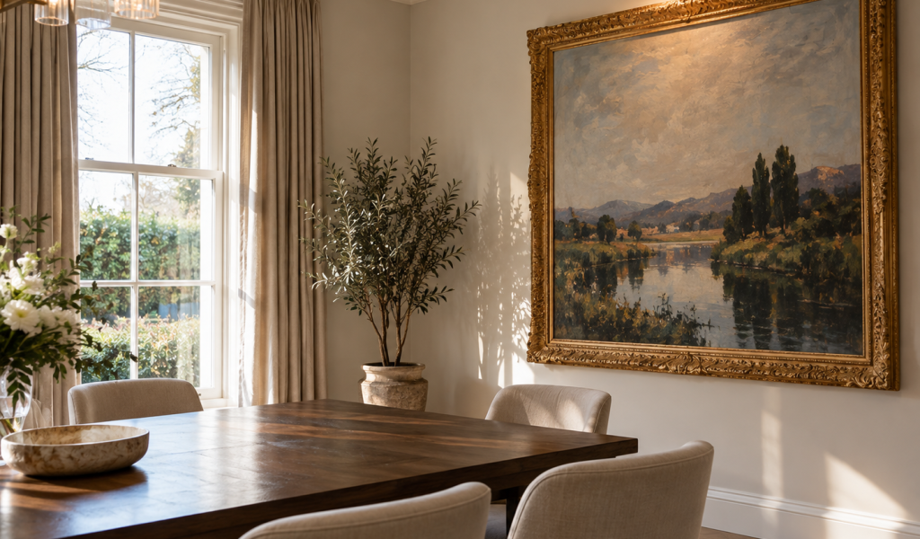 Artwork displayed in a dining room.
