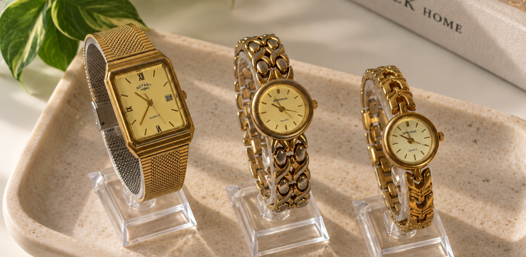 Three vintage ladies gold watches.