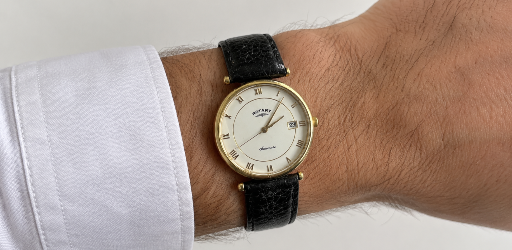 Mens Vintage Rotary Watch with Black Leather Strap.