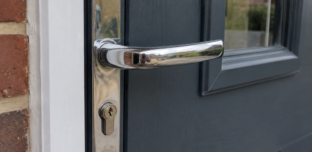 Front door handle and lock.