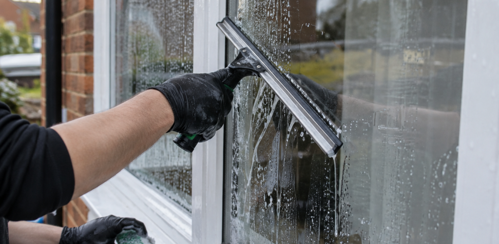 Window cleaning jobs. Exterior cleaning a window.